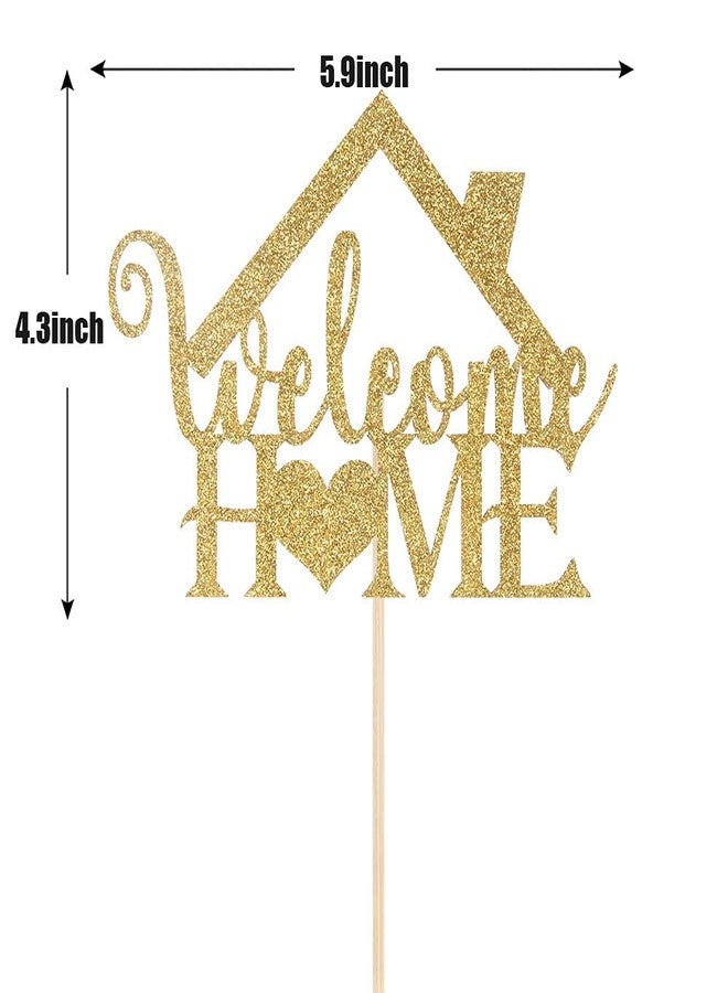 Festiko®Gold Glitter Welcome Home Cake Topper - Home Party Decoration - Welcome Sign - New Home/New Baby/Retiring from The Army/Return from Maternity Party Decoration - Image 2